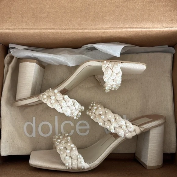 NEW DOLCE VITA womens paily pearl heeled sandals in vanilla pearl 8.5 block heel - Picture 7 of 7